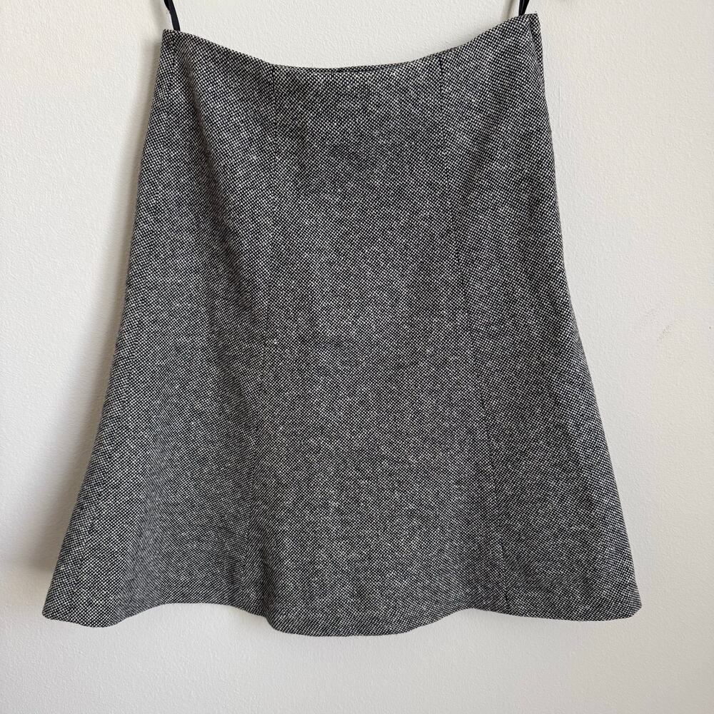 Vintage Y2K 2000s Womens Gray Wool Blend Midi Flare Tweed Skirt Side Zip Size 1